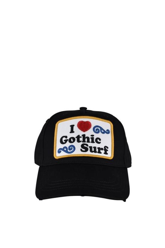  디스퀘어드2 모자 자수 장식이 있는 블랙 코튼 캡 (빈티지한 디테일)