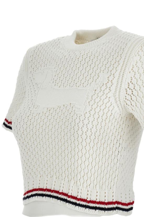 26SS 톰브라운 코튼 포인텔레 스티치 헥터 RWB 티 FKA511AY3062100 White - THOM BROWNE