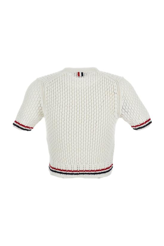 26SS 톰브라운 코튼 포인텔레 스티치 헥터 RWB 티 FKA511AY3062100 White - THOM BROWNE