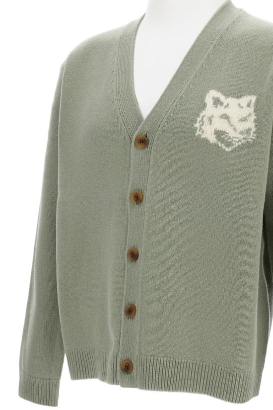 25FW 메종키츠네 폭스 헤드 인타르시아 메리노 가디건 PM00509KM03290396 Green - MAISON KITSUNE