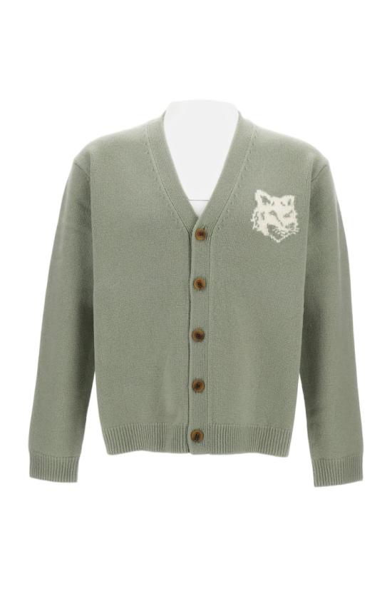 25FW 메종키츠네 폭스 헤드 인타르시아 메리노 가디건 PM00509KM03290396 Green