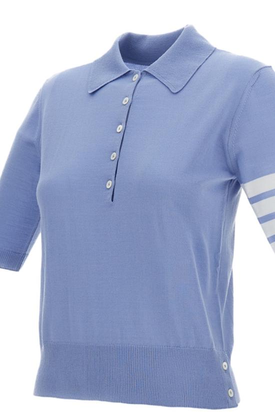 26SS 톰브라운 울 4바 릴렉스드 폴로 니트 FKP053AY1014482 Blue - THOM BROWNE