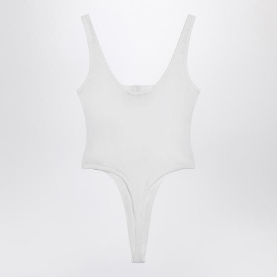 26SS 베르사체 로고 자수 립드 코튼 바디수트 10196881A09551 White - VERSACE