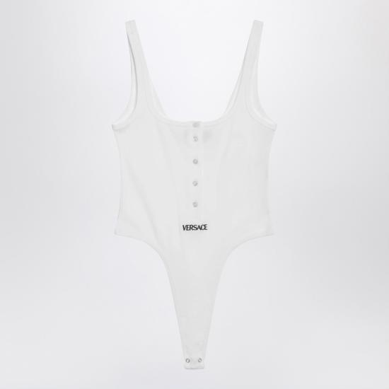 26SS 베르사체 로고 자수 립드 코튼 바디수트 10196881A09551 White