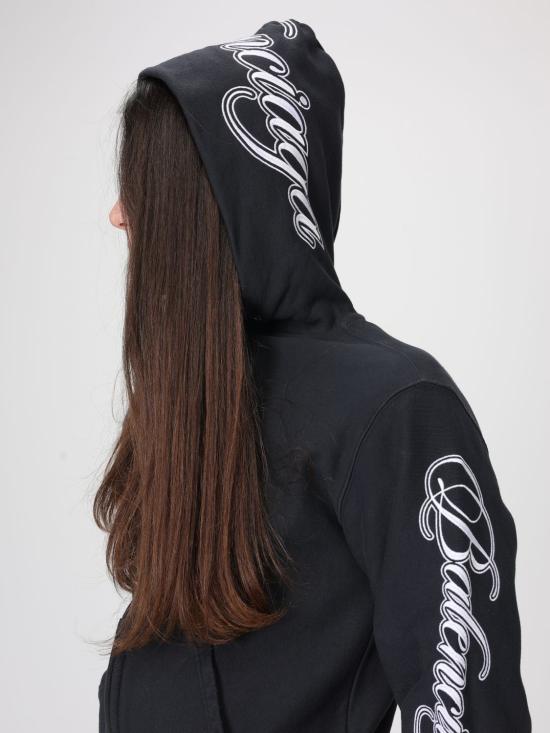 26SS 발렌시아가 커시브 레귤러 핏 집업 후디 851236TTVM8 6552 White - BALENCIAGA