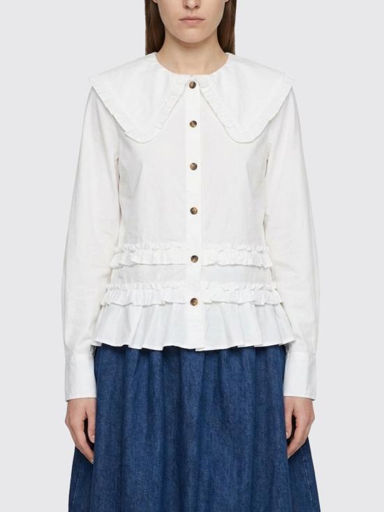 26SS 가니 스트레치 코튼 러플 셔츠 A1040096 ZZ8 White