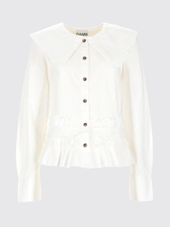 26SS 가니 스트레치 코튼 러플 셔츠 A1040096 ZZ8 White - GANNI
