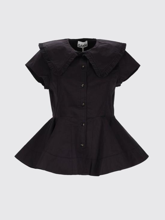 26SS 가니 쇼트 코튼 러플 셔츠 A1040093 099 Black - GANNI