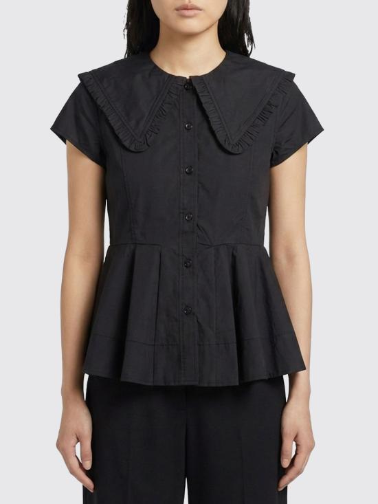 26SS 가니 쇼트 코튼 러플 셔츠 A1040093 099 Black