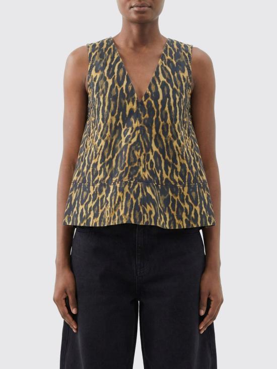 26SS 가니 레오파드 코튼 A라인 슬리브리스 탑 A1040087 894 Multicolor