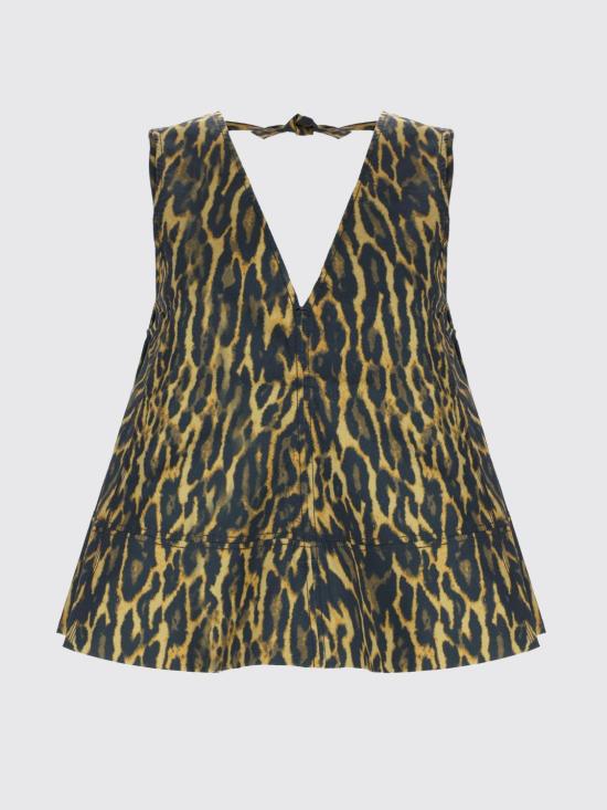 26SS 가니 레오파드 코튼 A라인 슬리브리스 탑 A1040087 894 Multicolor - GANNI