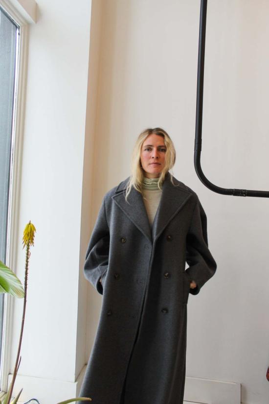  가니 트렌치 코트 울 오버사이즈 롱 피코트 퓨터 - GANNI