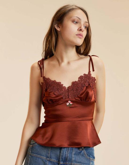  신시아 로리 민소매 티셔츠 신시아 로울리 가르보 레이스 슬립 탑 러스트 - CYNTHIA ROWLEY