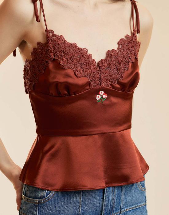  신시아 로리 민소매 티셔츠 신시아 로울리 가르보 레이스 슬립 탑 러스트 - CYNTHIA ROWLEY