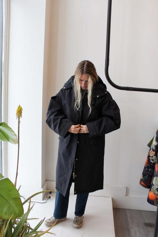  가니 패딩 Ganni Ripstop 트라이 레이어 파카 코트 팬텀 블랙 - GANNI