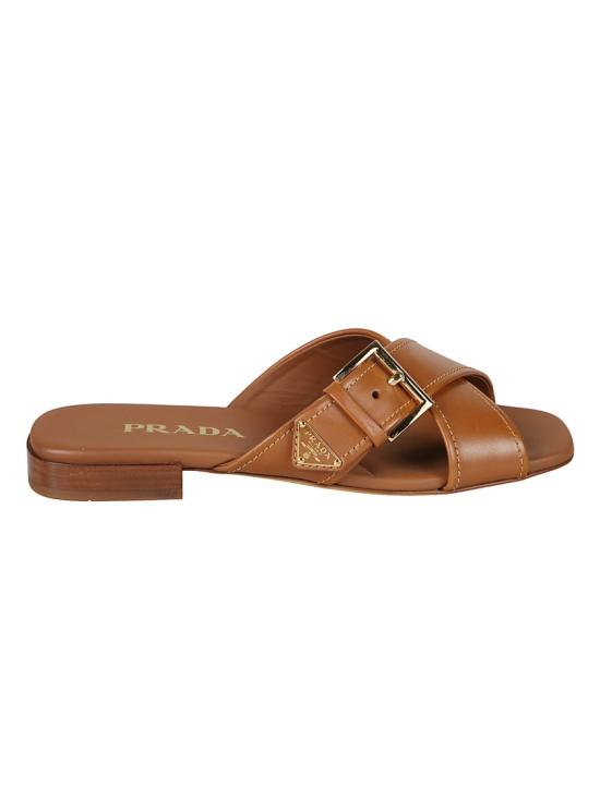 26SS 프라다 레더 크리크로스 버클 슬라이드 1XX778F010248 Brown - PRADA