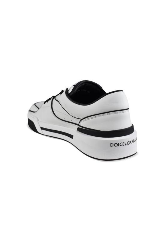  돌체앤가바나 스니커즈 블랙 액센트와 로고 패치가 있는 화이트 가죽 로우탑 - DOLCE & GABBANA