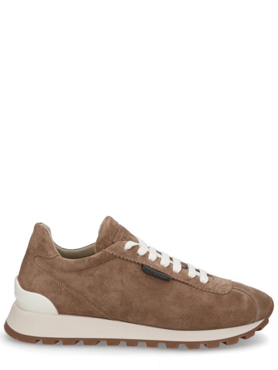 26FW 브루넬로 쿠치넬리 샤이니 탭 디테일 스웨이드 러닝 스니커즈 MZSFG2110 C8849 BROWN