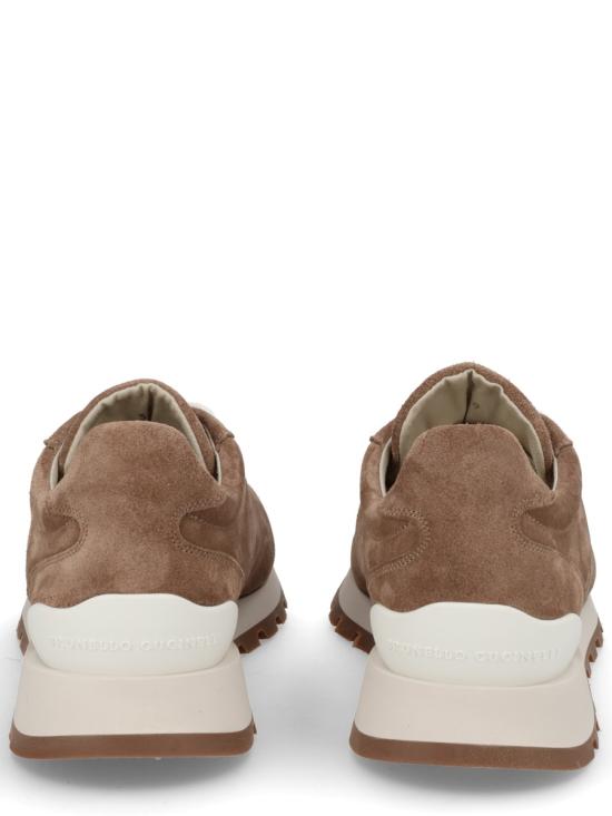 26FW 브루넬로 쿠치넬리 샤이니 탭 디테일 스웨이드 러닝 스니커즈 MZSFG2110 C8849 BROWN - BRUNELLO CUCINELLI