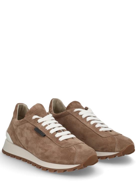 26FW 브루넬로 쿠치넬리 샤이니 탭 디테일 스웨이드 러닝 스니커즈 MZSFG2110 C8849 BROWN - BRUNELLO CUCINELLI