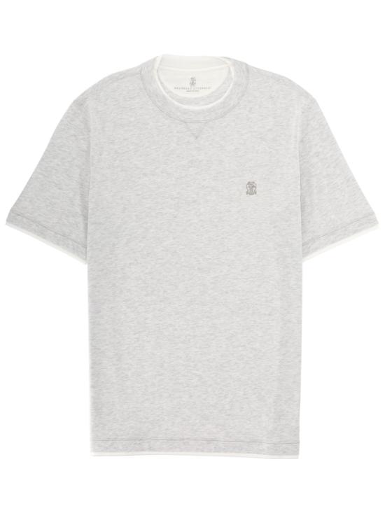 26FW 브루넬로 쿠치넬리 레이어링 코튼 저지 크루넥 티셔츠 M0B137451G CY887 GREY