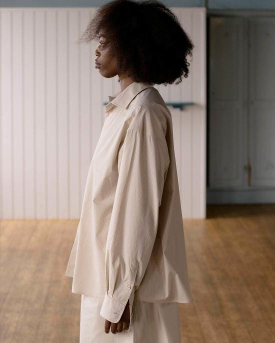  베이스레인지 셔츠 클로드 셔츠 브라운 스트라이프 - BASERANGE