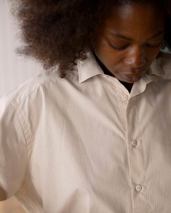  베이스레인지 셔츠 클로드 셔츠 브라운 스트라이프 - BASERANGE