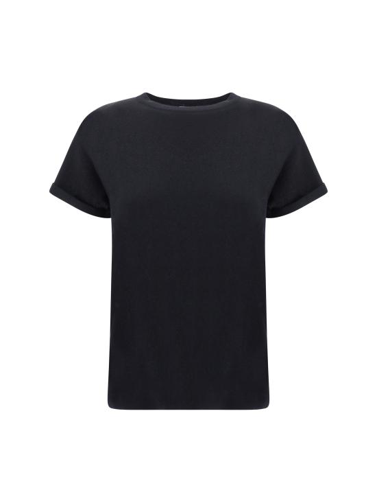 26SS 브루넬로 쿠치넬리 스파클링 캐시미어 실크 니트 티셔츠 M41810000 C101 BLACK