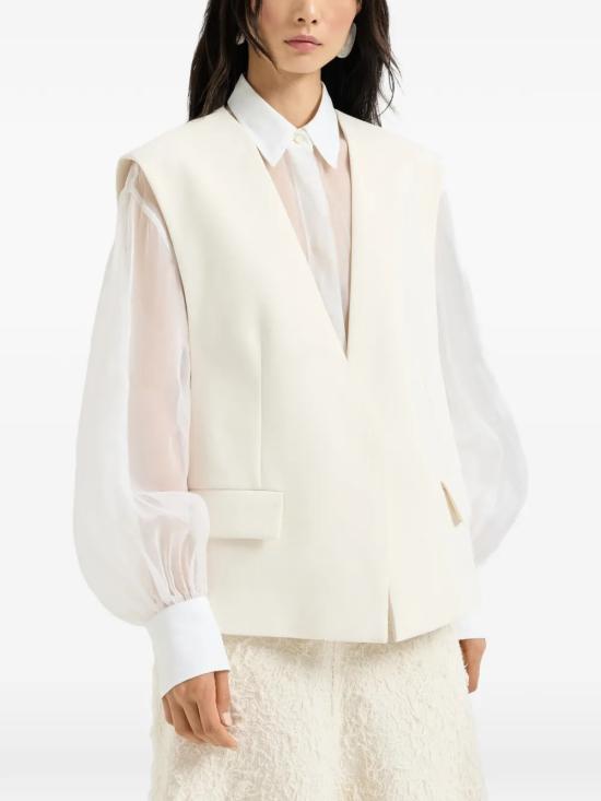 26SS 브루넬로 쿠치넬리 코튼 더블 크레이프 트윌 베스트 MH5327739C008 White - BRUNELLO CUCINELLI