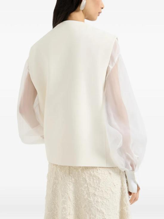 26SS 브루넬로 쿠치넬리 코튼 더블 크레이프 트윌 베스트 MH5327739C008 White - BRUNELLO CUCINELLI