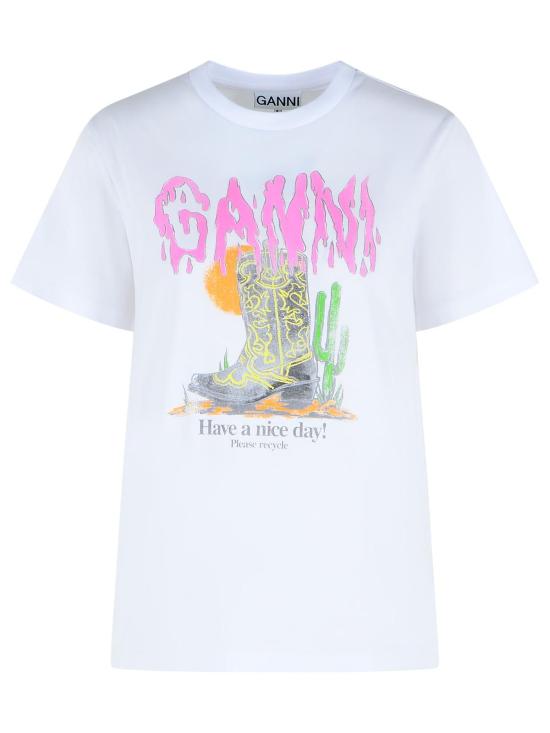 26SS 가니 웨스턴 부츠 프린트 티셔츠 A1050075151 White