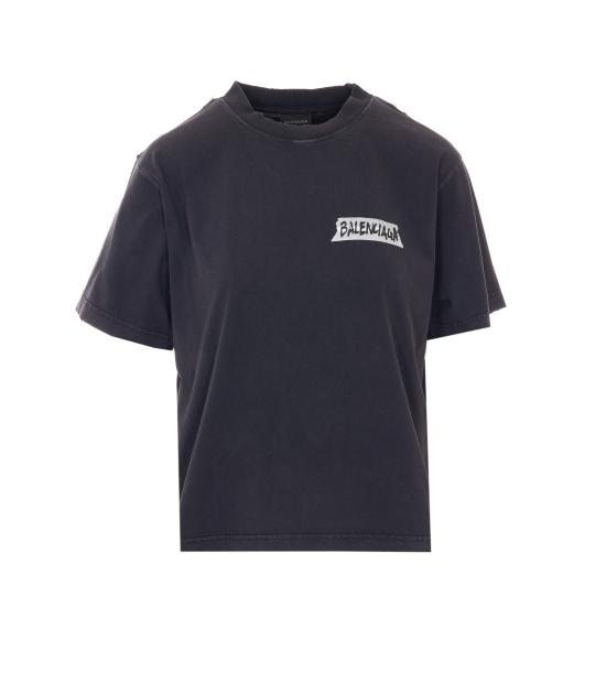 26SS 발렌시아가 마스킹 테이프 티셔츠 850990 TTVL61041 Black