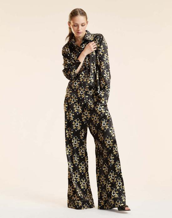  신시아 로리 스트레이트 팬츠 신시아 로울리 골드 필라그리 실크 팬츠 블랙/골드