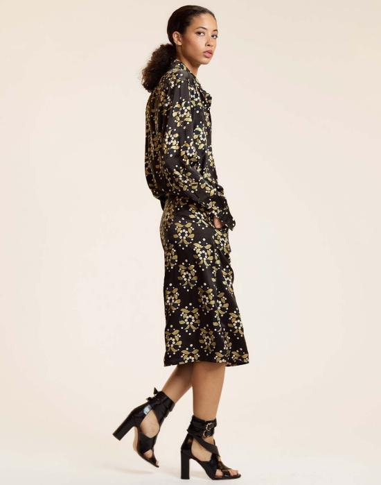  신시아 로리 미디 스커트 신시아 로울리 골드 필리그리 실크 울  블랙/골드 - CYNTHIA ROWLEY