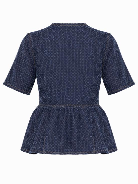 26SS 가니 트위드 데님 페플럽 탑 A1040088 077 BLUE - GANNI