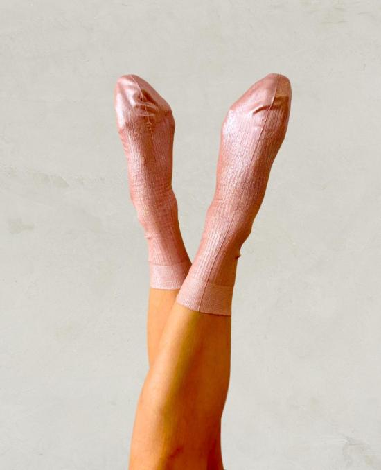  마리아 라 로사 양말 포일 라미네이팅 실크  연분홍 포일