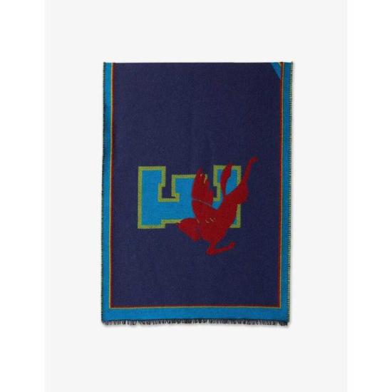  에트로 머플러/스카프 직사각형 대학 레터 울 스카프 블루