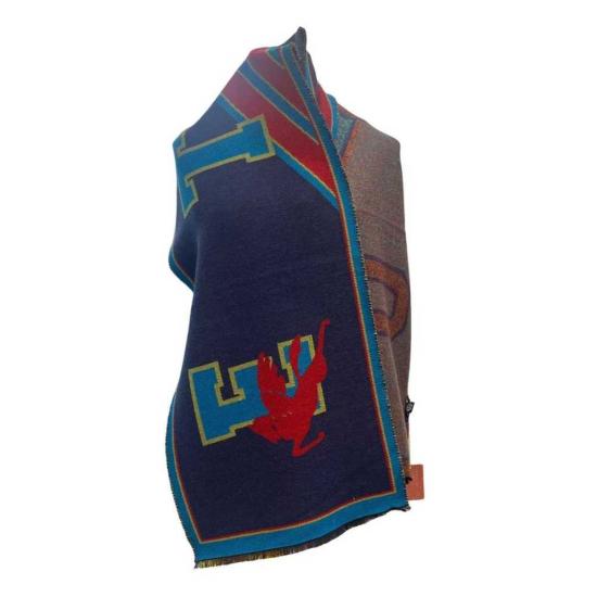  에트로 머플러/스카프 직사각형 대학 레터 울 스카프 블루 - ETRO