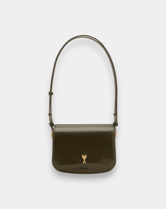 26SS 아미 스몰 하트 로고 글레이즈드 레더 파리 백 ULL717AL0139 A037 Kaki fonce