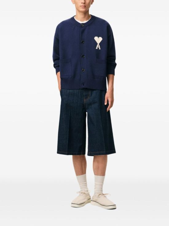 26SS 아미 ADC 울 크루넥 하트 가디건 UKC381 KN0156 A116 Blue - AMI