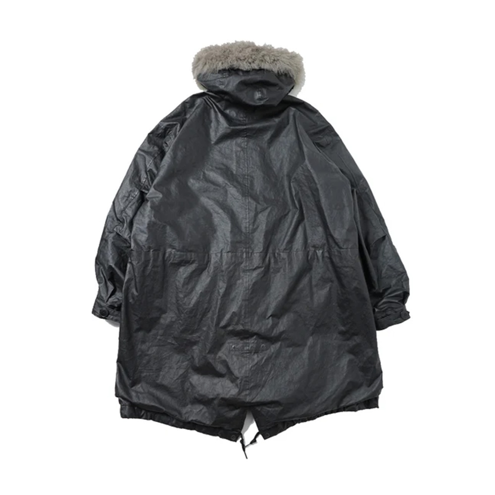 26SS 코모리 가죽 자켓 페이퍼 레더 밀리터리 후드 코트 C03-04007 블랙 - COMOLI