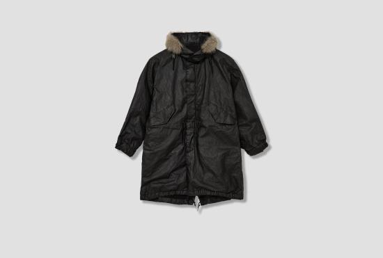 26SS 코모리 가죽 자켓 페이퍼 레더 밀리터리 후드 코트 C03-04007 블랙