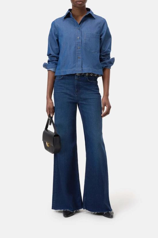  클로즈드 블라우스 크롭 데님