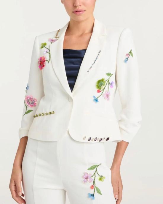  샹크 아 세트 수트 자켓 Cinq A Sept 플로럴 바인 르 쁘띠 클로에 블레이저 아이보리/멀티 - CINQ A SEPT