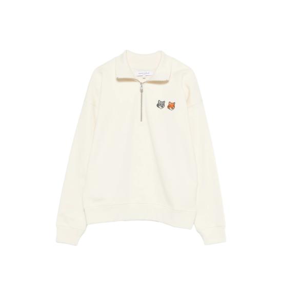 26SS 메종키츠네 더블 볼드 폭스 헤드 하프 집 컴포트 스웨트셔츠 OW211CFKM0341 LATTE NEUTRALS