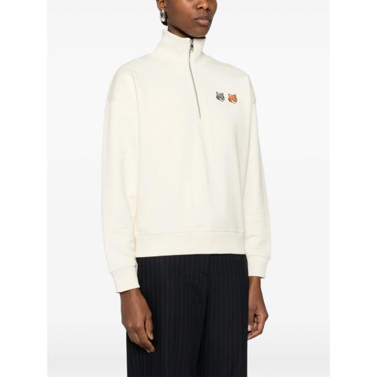 26SS 메종키츠네 더블 볼드 폭스 헤드 하프 집 컴포트 스웨트셔츠 OW211CFKM0341 LATTE NEUTRALS - MAISON KITSUNE