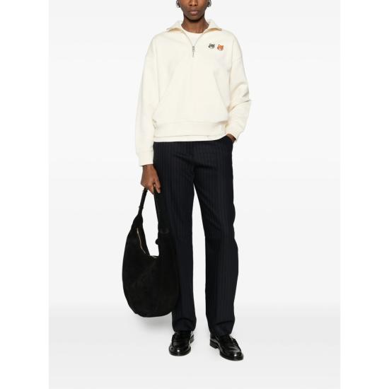 26SS 메종키츠네 더블 볼드 폭스 헤드 하프 집 컴포트 스웨트셔츠 OW211CFKM0341 LATTE NEUTRALS - MAISON KITSUNE