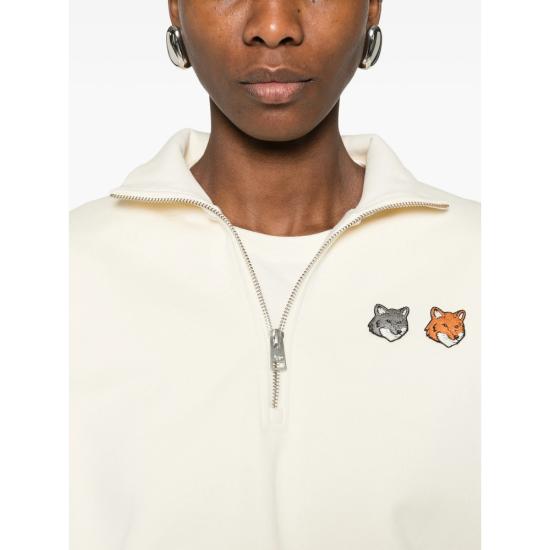 26SS 메종키츠네 더블 볼드 폭스 헤드 하프 집 컴포트 스웨트셔츠 OW211CFKM0341 LATTE NEUTRALS - MAISON KITSUNE