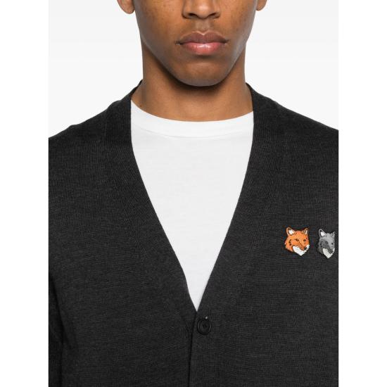 26SS 메종키츠네 더블 폭스 헤드 레귤러 가디건 OM051CFKT1181 ANTHR GREY - MAISON KITSUNE