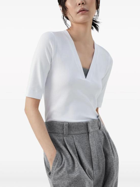 26SS 브루넬로 쿠치넬리 코튼 브이넥 티셔츠 M0TC8EL692 C159 BIANCO - BRUNELLO CUCINELLI